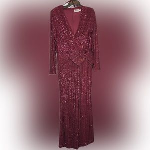 Eliza J Sequin Bow Waist Detail Women's Size 14 Burgundy Gown